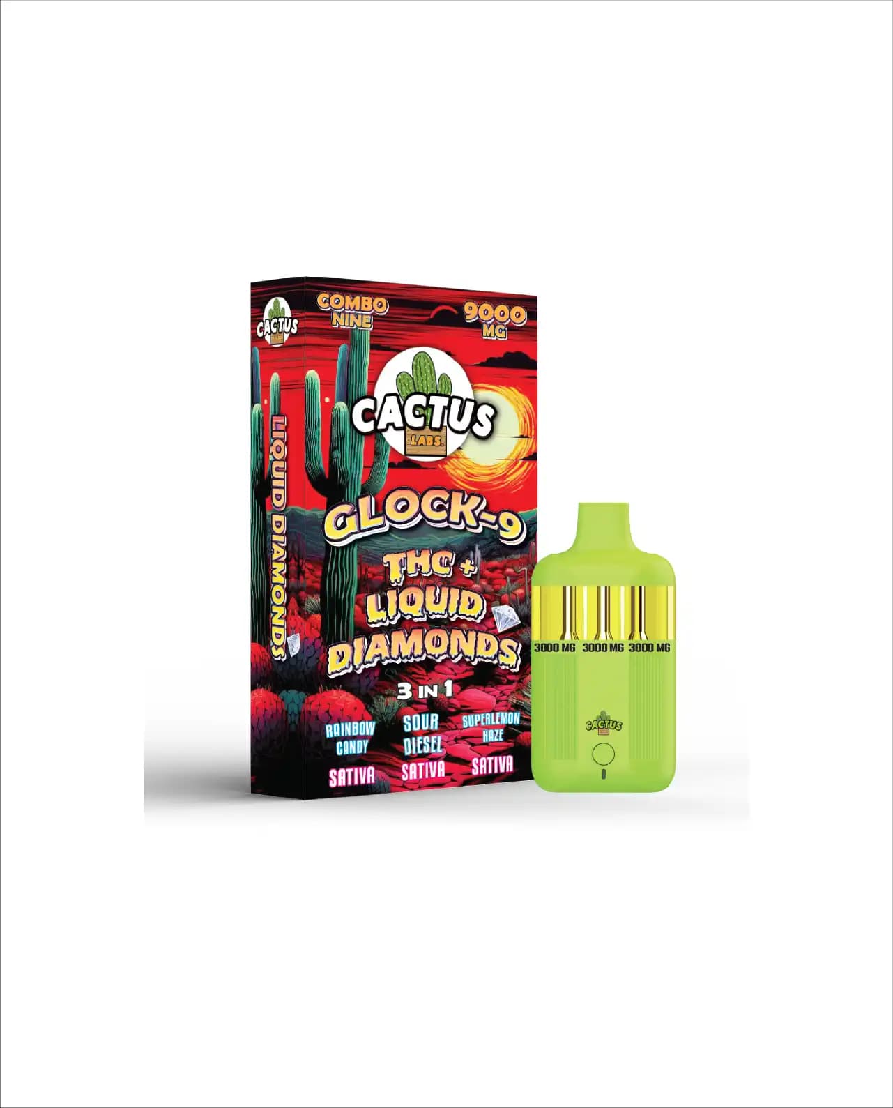 THC + RAINBOW CANDY + SOUR DIESEL + SUPERLEMON HAZE - Glock-9 THC+ Liquid Diamonds